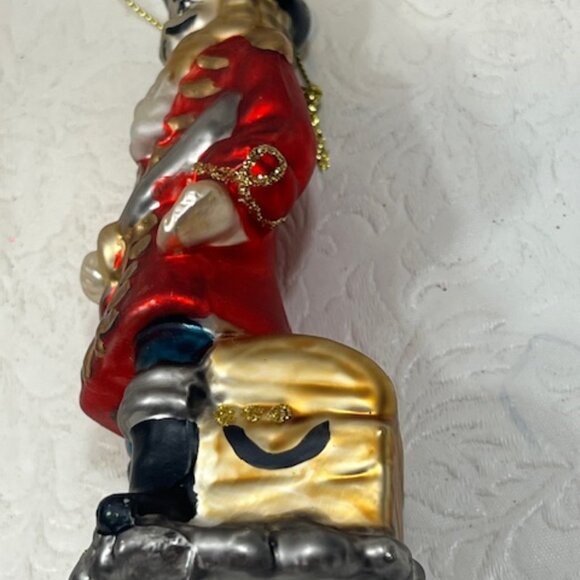 Pirate Buccaneer w/Sword Treasure Chest Glitter Christmas Glass Ornament 2"x5" - Picture 10 of 12